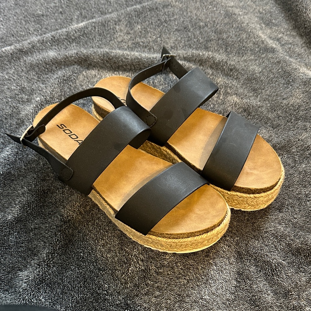 Soda Black and Tan Women's Sandals
